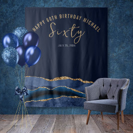 Tapiz Fondo para fotos de cumpleaños 60 azul oro ágata