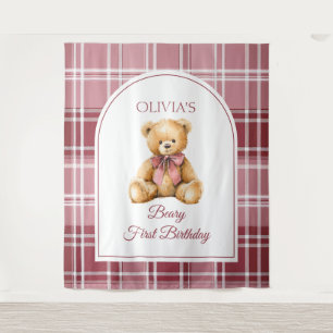 Tapiz Fondo para Fotos de Cumpleaños con Oso de Peluche