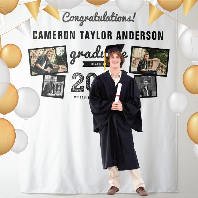 Tapiz Fondo para fotos de graduación Graduada 2024 Gradu (2024 Black Sketch Graduation Party 4 Photo Backdrop by fat*fa*tin @ www.zazzle.com/color_therapy)