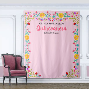 Tapiz Fondo para Fotos de Quinceañera Rosa Fiesta Mexica