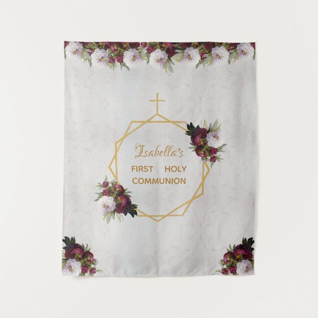 Tapiz Fondo para Primera Comunión de niña mármol dorado  (Anverso)
