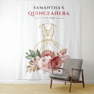 Tapiz Fondo para Quinceañera Floral Cumpleaños 15