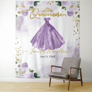 Tapiz Fondo para Quinceañera Vestido Floral Púrpura