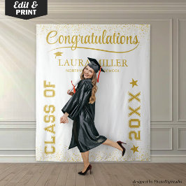 Tapiz Fondo personalizable de graduación blanco y dorado