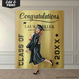 Tapiz Fondo personalizable de graduación negro y dorado