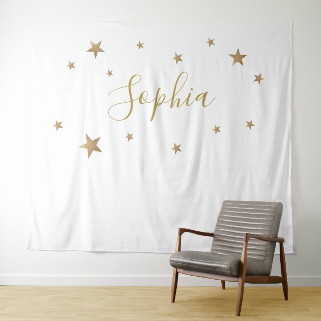 Tapiz Fondo personalizado con nombre y estrellas doradas (In situ (horizontal))