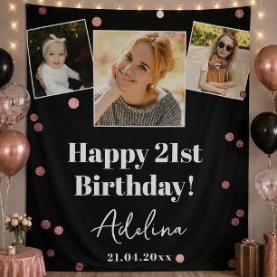 Tapiz Fondo personalizado de cumpleaños en rosa oro