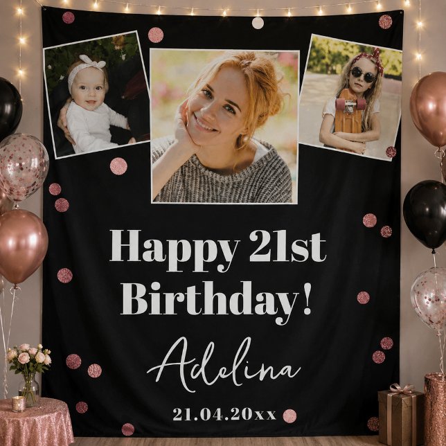 Tapiz Fondo personalizado de cumpleaños en rosa oro (Subido por el creador)