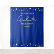 Fondo personalizado de graduación Royal Blue Gold 