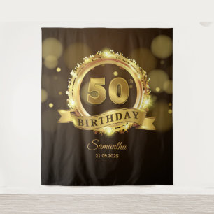Tapiz Fondo personalizado de oro y negro para cumpleaños