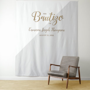 Tapiz Fondo personalizado gris y dorado para Bautizo de