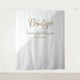 Tapiz Fondo personalizado gris y dorado para Bautizo de 
