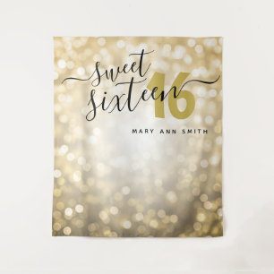 Tapiz Fondo Personalizado Luces Doradas Sweet 16
