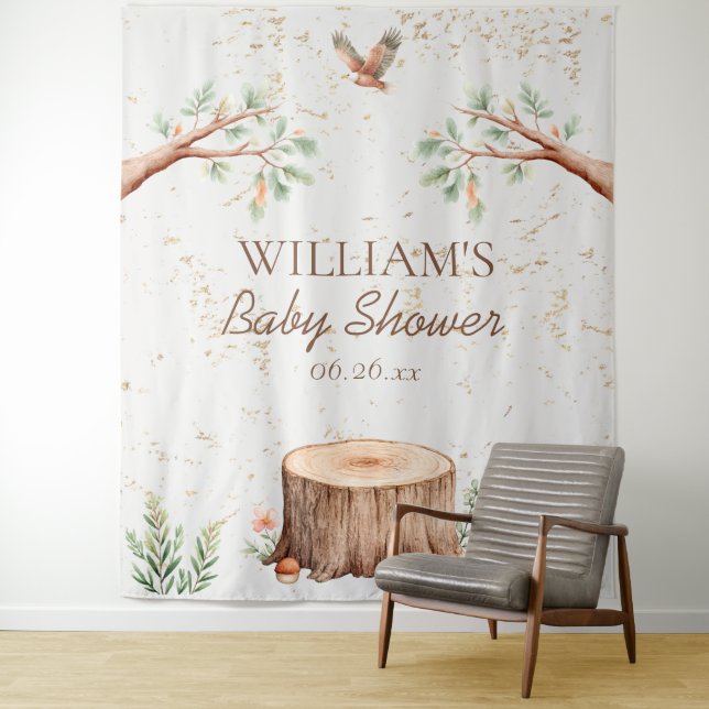 Tapiz Fondo personalizado para baby shower boho bosque (In situ)