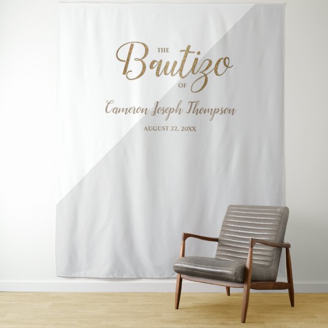 Tapiz Fondo personalizado para Bautizo de bebé Gris y Do (In situ)
