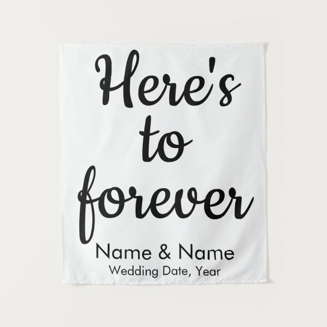 Tapiz Fondo personalizado para boda Aquí está para siemp (Anverso)