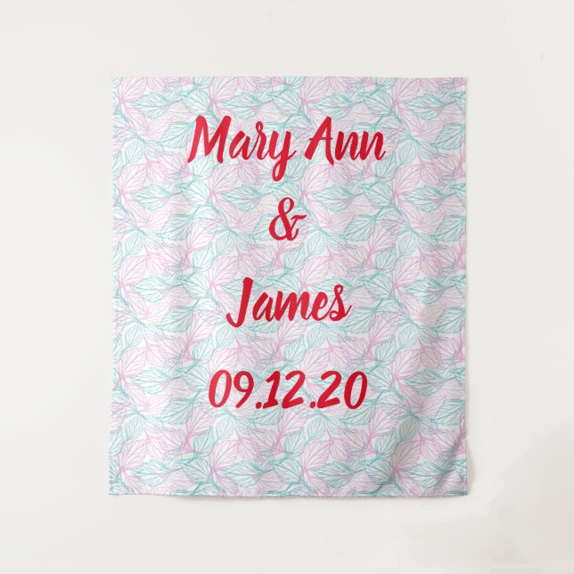 Tapiz Fondo personalizado para boda con patrón de hojas (Anverso)