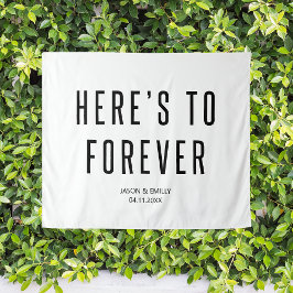 Tapiz Fondo personalizado para boda moderna Aquí está a