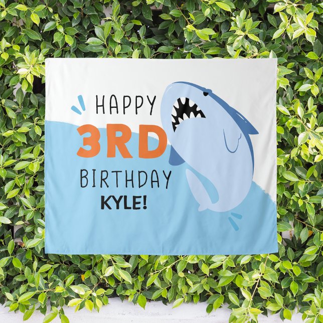 Tapiz Fondo personalizado para fiesta de cumpleaños de t (Kids 3rd Shark Birthday Party Custom Backdrop
)