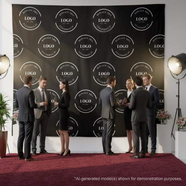 Tapiz Fondo personalizado simple de logotipo blanco paso (Event white logo on black photo backdrop tapestry.)