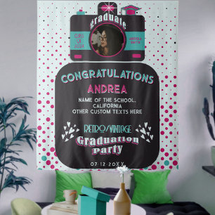 Tapiz Fondo Retro de Foto de Graduación Negro Rosa Teal 