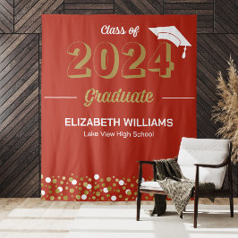 Tapiz Fondo rojo Fiesta de Confetti Grad Gold Script