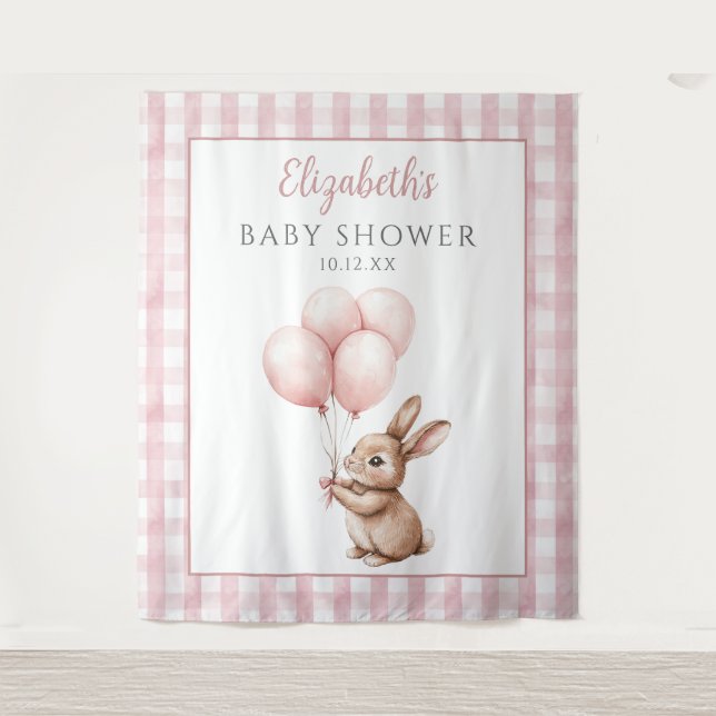 Tapiz Fondo Rosa de Baby Shower con Conejito Adorable (Anverso)