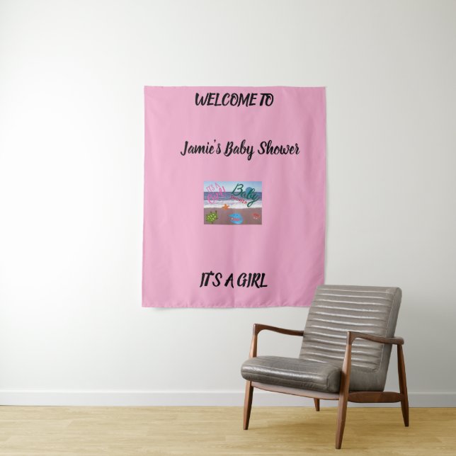 Tapiz Fondo rosado Baby Shower de las criaturas marinas (In situ)