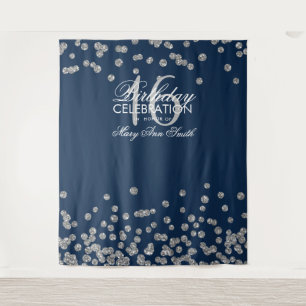 Tapiz Fondo Sweet 16 Azul Marino Glitter Confeti