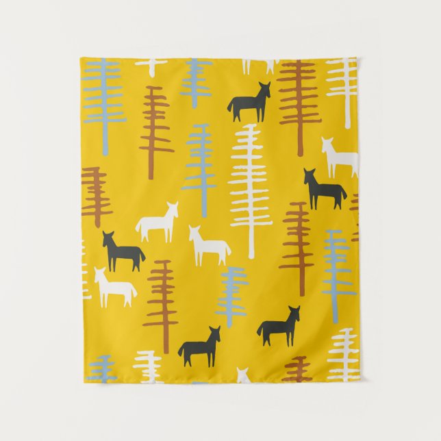 Tapiz Fondo tribal con caballos y árboles, creativo f (Anverso)