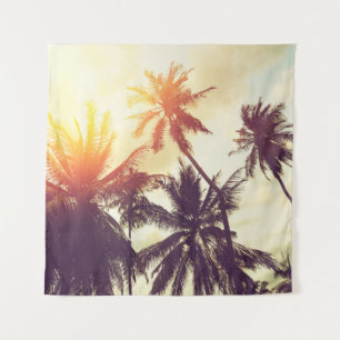 Tapiz Fondo tropical de playa con silueta de palmeras