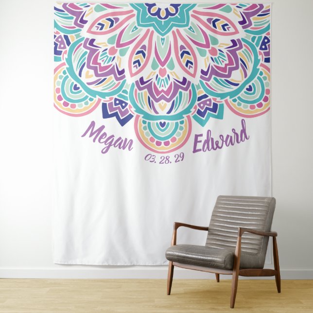 Tapiz Fondo Turquesa y Púrpura de Flores Modernas para B (In situ)