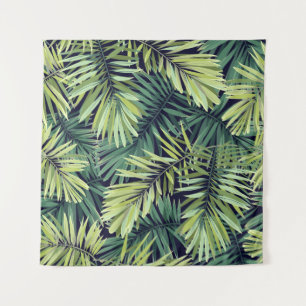 Tapiz Fondo verde claro con plantas tropicales. Costura