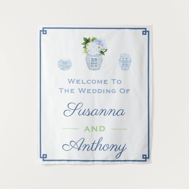 Tapiz Fondo virtual de bienvenida de boda con estilo Chi (Anverso)