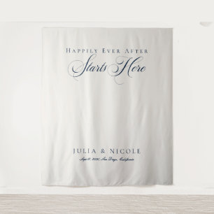 Tapiz Fondos de boda de caligrafía azul clásica Banner