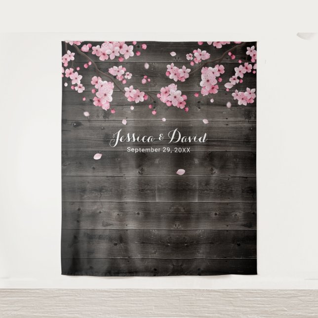 Tapiz Fondos de boda de granero rústico de flor de cerez (Anverso)