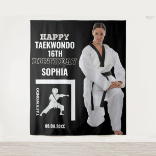 Tapiz Fondos para cumpleaños de taekwondo, niña jugadora