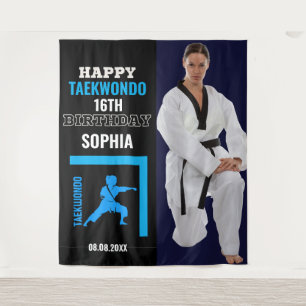 Tapiz Fondos para cumpleaños de Taekwondo, niña jugadora