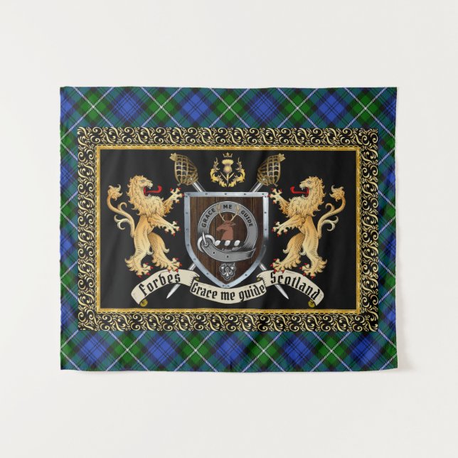 Tapiz Forbes Clan Badge & Motto con Leones (Anverso (horizontal))