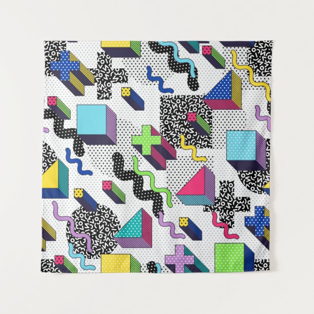 Tapiz Formas geométricas multicolor, patrón retro. (Anverso)