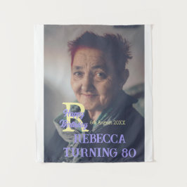 Tapiz Foto 80 cumpleaños agregar nombre fecha púrpura mo