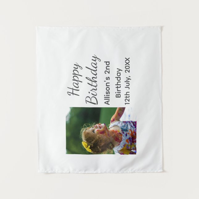 Tapiz Foto clásico moderno añadir nombre fecha feliz cum (Anverso)