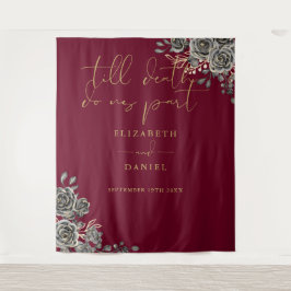 Tapiz Foto De Borgoña Y Oro De Boda Floral Gótica