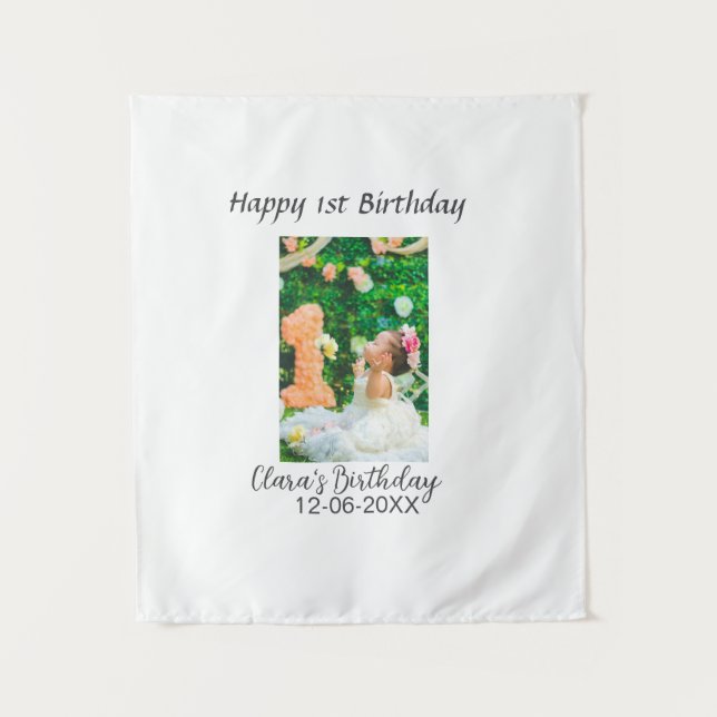 Tapiz Foto de cumpleaños número 1 simple elegante modern (Anverso)