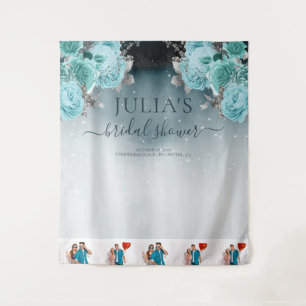 Tapiz Foto de Ducha Nupcial Floral Azul Polvo