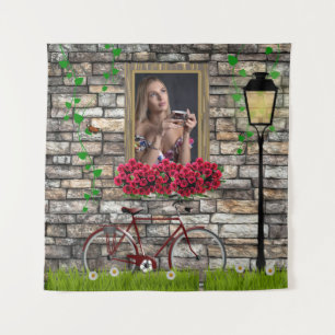 Tapiz Foto de flores en bicicleta vintage romántica para