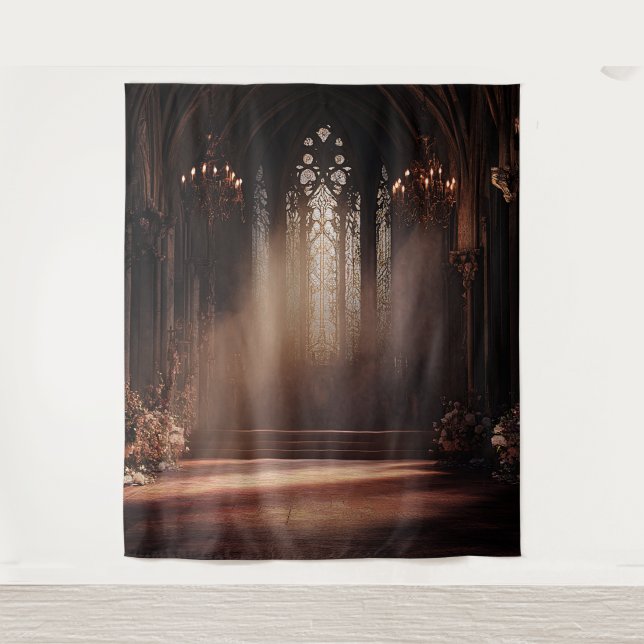 Tapiz Foto de fondo de Boda de iglesia gótica (Anverso)