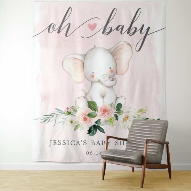 Tapiz Foto de fondo de la pancarta de Elephant Rosa Baby (In situ)