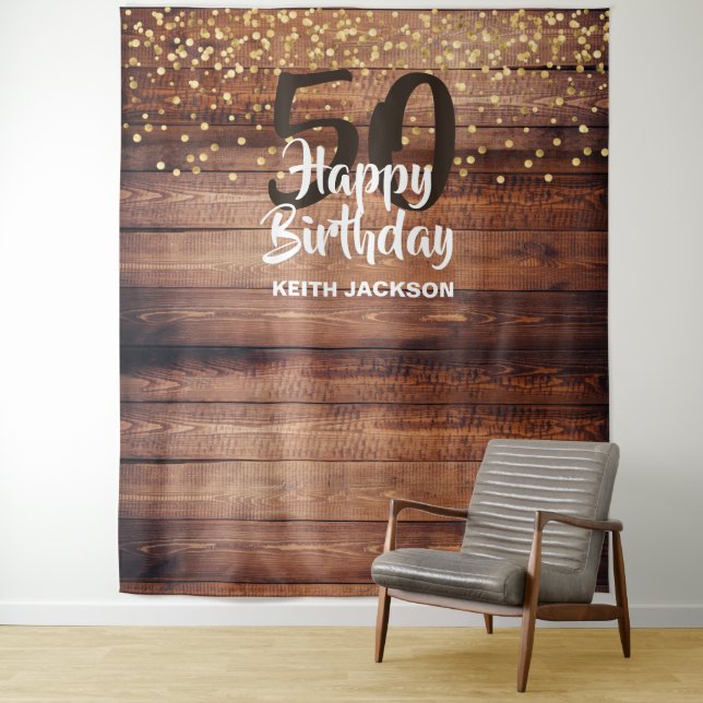 Tapiz Foto de fondo de Rustic Wood Happy Birthday Year (In situ)