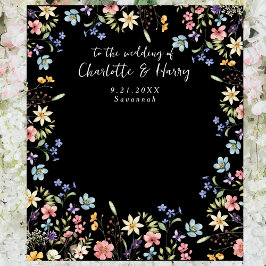 Tapiz Foto de fondo de un Boda negro floral moderno